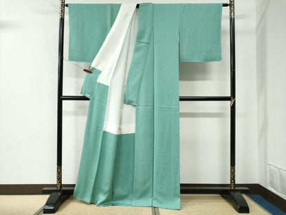 平和屋着物●本草木染作家　圓啓　色無地　菊尽くし地紋　青磁色　正絹　逸品　未使用　CABE2022yc