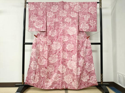 平和屋着物●上質な小紋　総絞り　薔薇　正絹　逸品　CABE2025yc