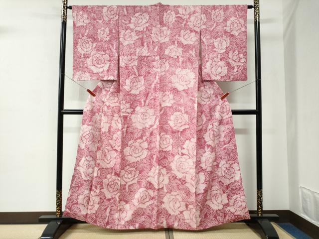 平和屋着物●上質な小紋　総絞り　薔薇　正絹　逸品　CABE2025yc