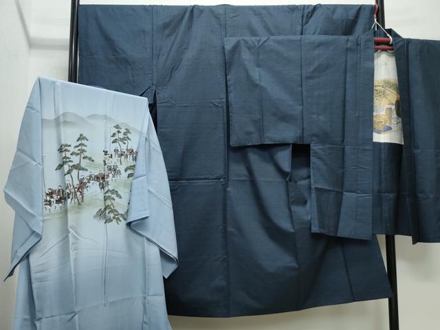 平和屋着物●男性　本場大島紬　アンサンブル・長襦袢セット　80亀甲　総詰め　正絹　逸品　CABE2037yc