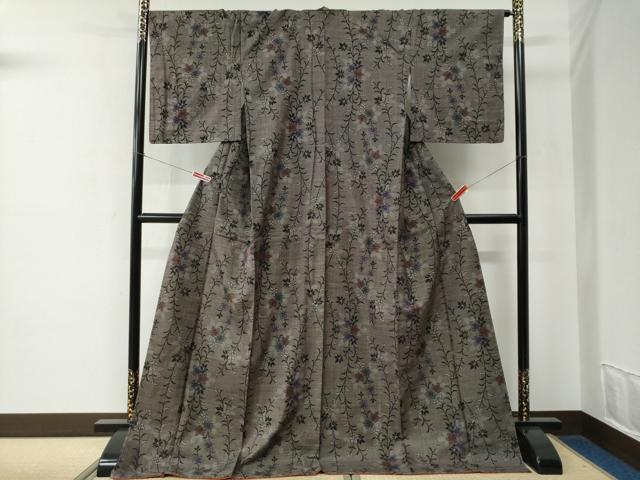 平和屋着物●本場大島紬　7マルキ　草花文　ロング丈　正絹　逸品　未使用　CABE2043yc