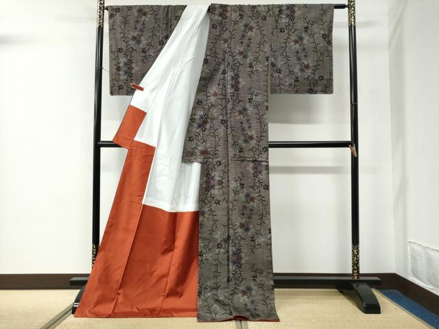 平和屋着物●本場大島紬　7マルキ　草花文　ロング丈　正絹　逸品　未使用　CABE2043yc