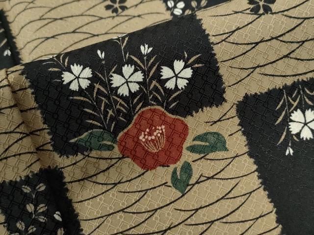 平和屋着物●小紋　市松椿草花文　洗える着物　CABE2049yc
