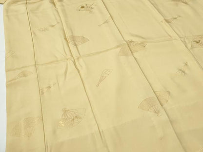 平和屋着物●長襦袢　無双仕立て　扇面花文　金彩　やまと誂製　半衿刺繍　正絹　逸品　未使用　CABE2057yc