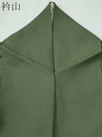 平和屋着物●上質な色無地　唐草地紋　草色　正絹　逸品　CABE2058yc