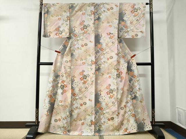 平和屋着物●上質な小紋　立波花蝶文　暈し染め　金彩　正絹　逸品　未使用　CABE2065yc