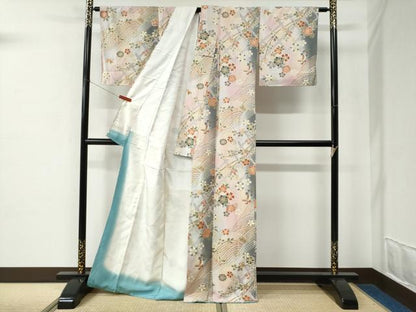 平和屋着物●上質な小紋　立波花蝶文　暈し染め　金彩　正絹　逸品　未使用　CABE2065yc