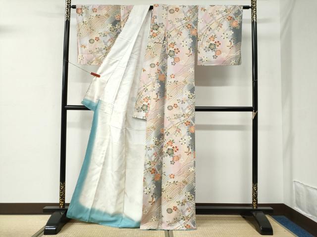 平和屋着物●上質な小紋　立波花蝶文　暈し染め　金彩　正絹　逸品　未使用　CABE2065yc