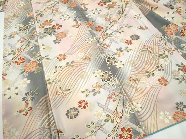 平和屋着物●上質な小紋　立波花蝶文　暈し染め　金彩　正絹　逸品　未使用　CABE2065yc
