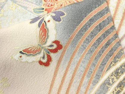 平和屋着物●上質な小紋　立波花蝶文　暈し染め　金彩　正絹　逸品　未使用　CABE2065yc