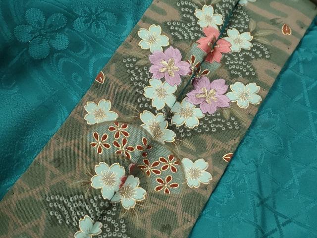 平和屋着物●長襦袢　無双仕立て　市松舞桜文　暈し染め　正絹　逸品　未使用　CABE2071yc