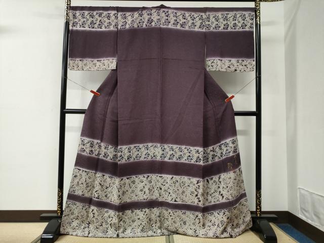 平和屋着物●伝統工芸士　京友禅染色作家　田家鬼彩　訪問着　横段草花文　暈し染め　ロング丈　正絹　逸品　未使用　CABE2076yc