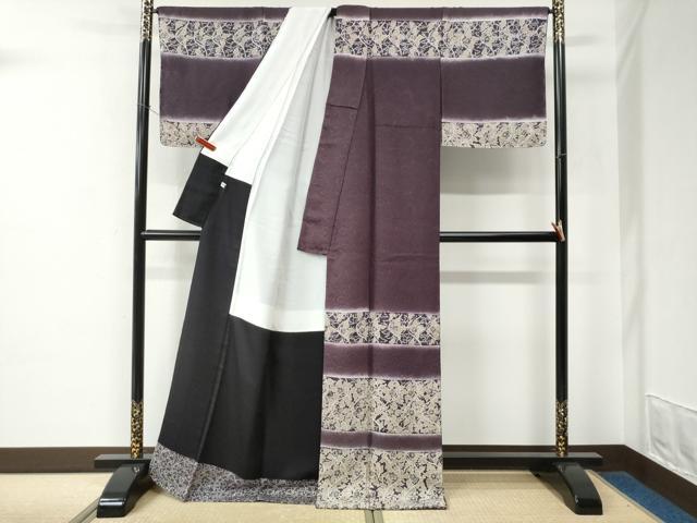平和屋着物●伝統工芸士　京友禅染色作家　田家鬼彩　訪問着　横段草花文　暈し染め　ロング丈　正絹　逸品　未使用　CABE2076yc