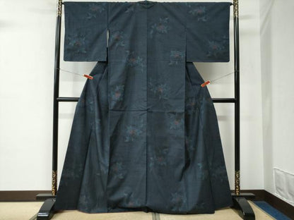 平和屋着物●本場大島紬　9マルキ　流水枝牡丹　正絹　逸品　未使用　CABE2078yc