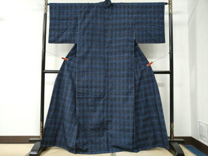 平和屋着物●上質な紬　藍　吉祥文　高島屋扱い　正絹　逸品　未使用　CABE2081yc