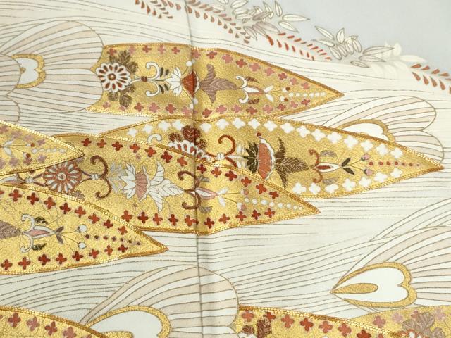 平和屋着物●豪華色留袖　駒刺繍　孔雀羽更紗花唐草文　金彩　正絹　逸品　CABE2082yc