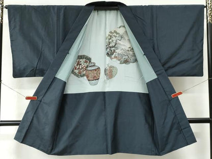 平和屋着物●男性　本場大島紬　アンサンブル・長襦袢セット　吉祥文　正絹　逸品　CABE2086yc