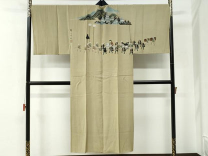 平和屋着物●男性　髭紬　アンサンブル・長襦袢セット　色無地　留紺色　正絹　逸品　CABE2087yc