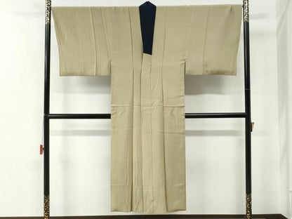 平和屋着物●男性　髭紬　アンサンブル・長襦袢セット　色無地　留紺色　正絹　逸品　CABE2087yc