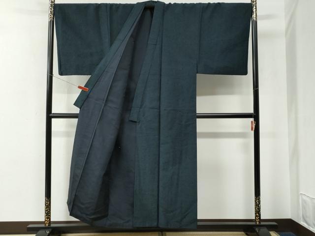 平和屋着物●男性　髭紬　アンサンブル・長襦袢セット　色無地　留紺色　正絹　逸品　CABE2087yc