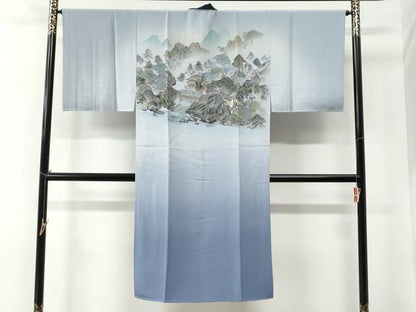 平和屋着物●男性　紬　アンサンブル・長襦袢セット　色無地　紺色　正絹　逸品　未使用　CABE2088yc