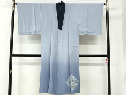 平和屋着物●男性　紬　アンサンブル・長襦袢セット　色無地　紺色　正絹　逸品　未使用　CABE2088yc
