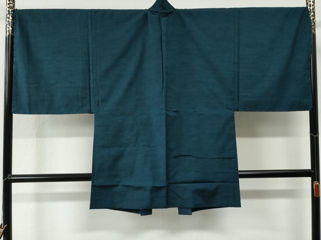 平和屋着物●男性　紬　アンサンブル　色無地　高麗納戸色　羽裏：鷹　キングサイズ　正絹　逸品　未使用　CABE2089yc
