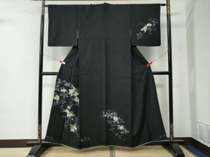 平和屋着物●訪問着　枝花文　黒地　正絹　逸品　未使用　CABE2090yc