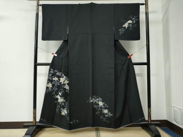平和屋着物●訪問着　枝花文　黒地　正絹　逸品　未使用　CABE2090yc
