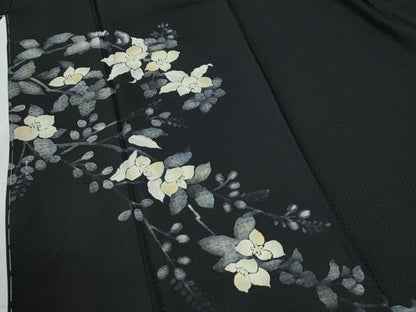 平和屋着物●訪問着　枝花文　黒地　正絹　逸品　未使用　CABE2090yc