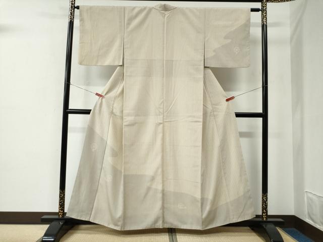 平和屋着物●本塩沢　訪問着　縞　糸車文　正絹　逸品　CABE2092yc