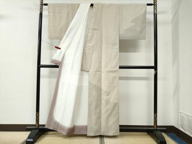 平和屋着物●本塩沢　訪問着　縞　糸車文　正絹　逸品　CABE2092yc