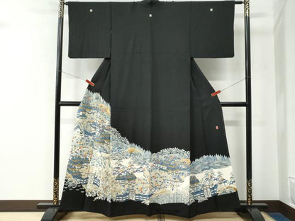 平和屋着物●本加賀友禅作家　百貫華峰　黒留袖　樹林風景文　正絹　逸品　CABE2095yc