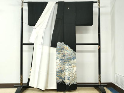 平和屋着物●本加賀友禅作家　百貫華峰　黒留袖　樹林風景文　正絹　逸品　CABE2095yc