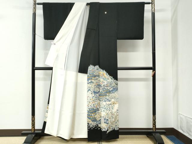 平和屋着物●本加賀友禅作家　百貫華峰　黒留袖　樹林風景文　正絹　逸品　CABE2095yc