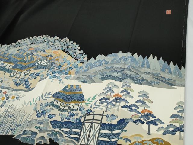 平和屋着物●本加賀友禅作家　百貫華峰　黒留袖　樹林風景文　正絹　逸品　CABE2095yc