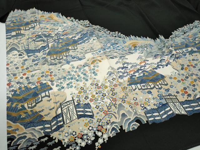 平和屋着物●本加賀友禅作家　百貫華峰　黒留袖　樹林風景文　正絹　逸品　CABE2095yc
