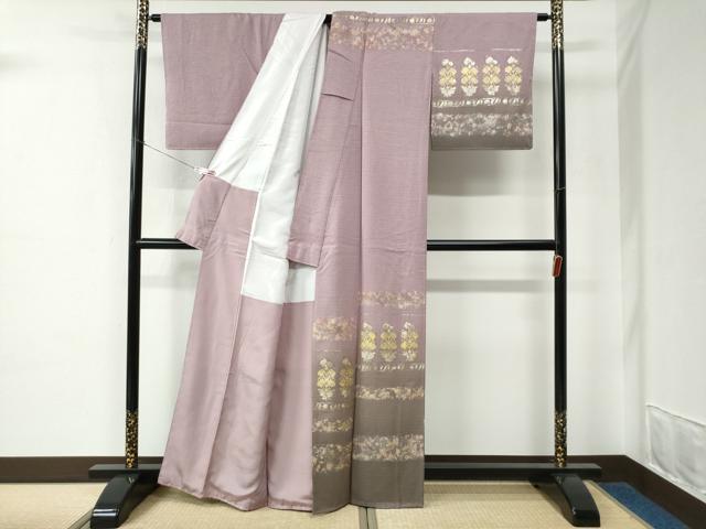 平和屋着物●訪問着　横段草花文　暈し染め　金彩　正絹　逸品　未使用　CABE2098yc