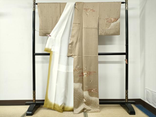 平和屋着物●訪問着　絞り　刺繍　エ霞花唐草文　金彩　正絹　逸品　CABE2101yc