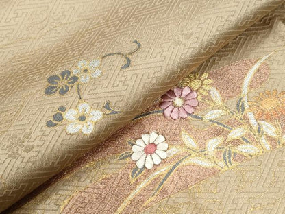 平和屋着物●訪問着　絞り　刺繍　エ霞花唐草文　金彩　正絹　逸品　CABE2101yc