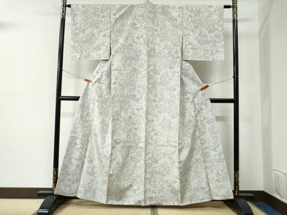 平和屋着物●上質な紬　吉祥更紗花蝶唐草文　正絹　逸品　未使用　CABE2102yc