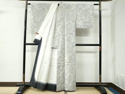 平和屋着物●上質な紬　吉祥更紗花蝶唐草文　正絹　逸品　未使用　CABE2102yc