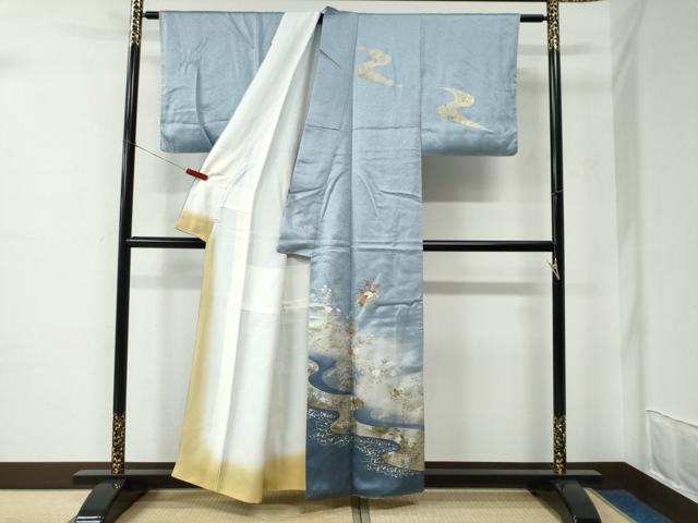 平和屋着物●訪問着　刺繍　花筏文　暈し染め　金銀彩　西武百貨店扱い　正絹　逸品　未使用　CABE2103yc