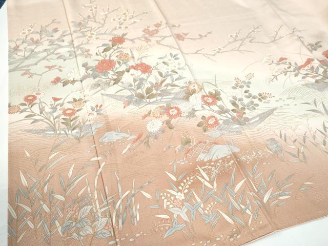 平和屋着物●訪問着　立波舟枝花文　暈し染め　金彩　正絹　逸品　CABE2105yc