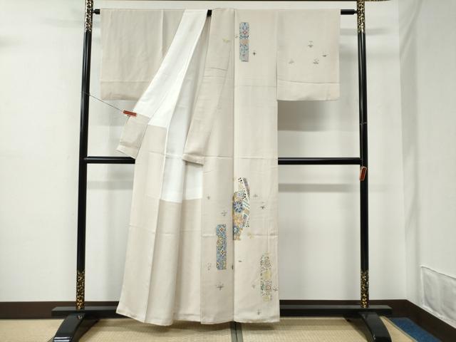 平和屋着物●訪問着　舞蝶短冊花唐草文　金彩　正絹　逸品　CABE2107yc