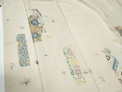 平和屋着物●訪問着　舞蝶短冊花唐草文　金彩　正絹　逸品　CABE2107yc