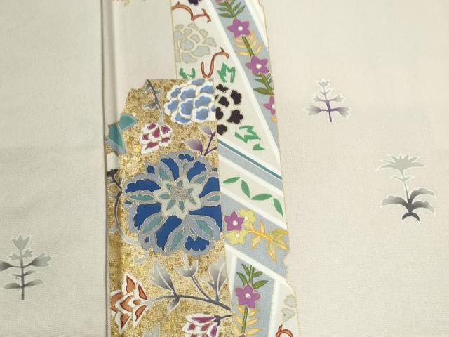 平和屋着物●訪問着　舞蝶短冊花唐草文　金彩　正絹　逸品　CABE2107yc