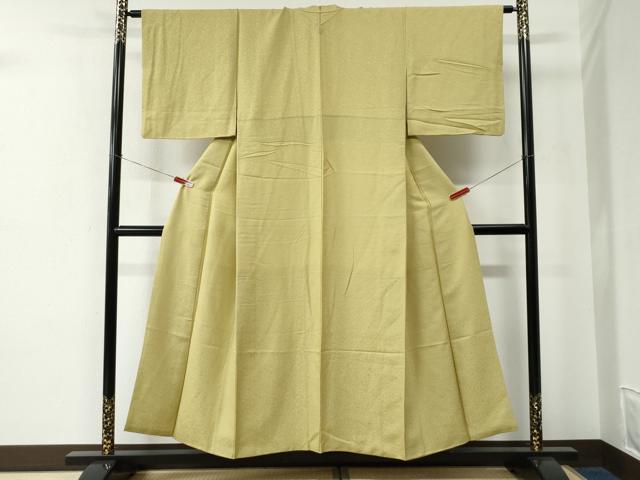 平和屋着物●上質な色無地　花唐草地紋　枯草色　正絹　逸品　CABE2110yc