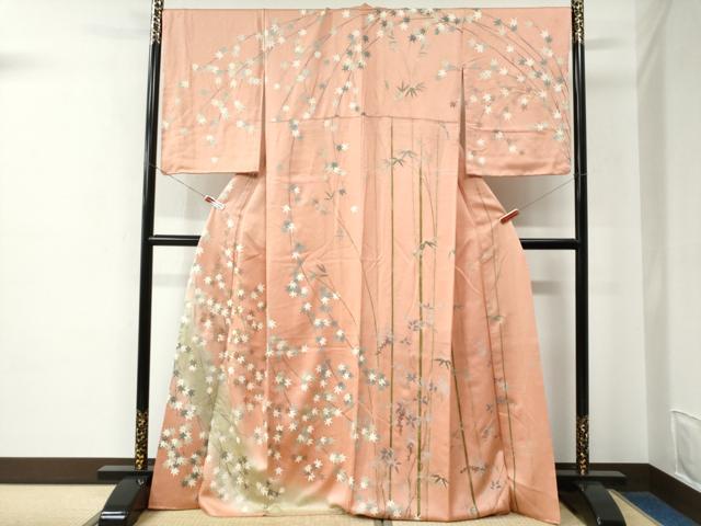 平和屋着物●訪問着　駒刺繍　楓　竹　葡萄　暈し染め　金彩　正絹　逸品　CABE2112yc