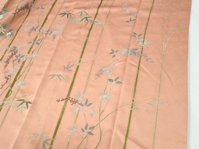 平和屋着物●訪問着　駒刺繍　楓　竹　葡萄　暈し染め　金彩　正絹　逸品　CABE2112yc